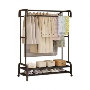 Τροχήλατη κρεμάστρα δαπέδου με ράφια παπουτσιών - YH6806 - 114074 - Black