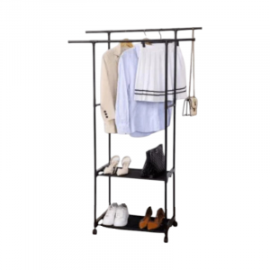 Τροχήλατη κρεμάστρα δαπέδου με ράφια παπουτσιών - 8902 - 522220 - Black