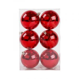 Σετ Χριστουγεννιάτικες μπάλες - 10cm - 6pcs - 326024 - Red