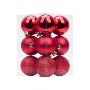 Σετ Χριστουγεννιάτικες μπάλες - 8cm - 12pcs - 326079 - Red