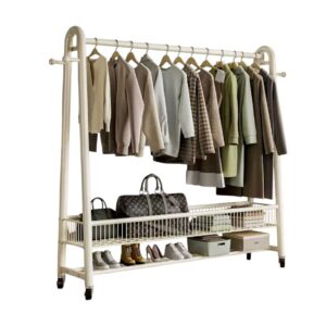 Τροχήλατη κρεμάστρα δαπέδου με ράφια - 12007A - 282258 - White